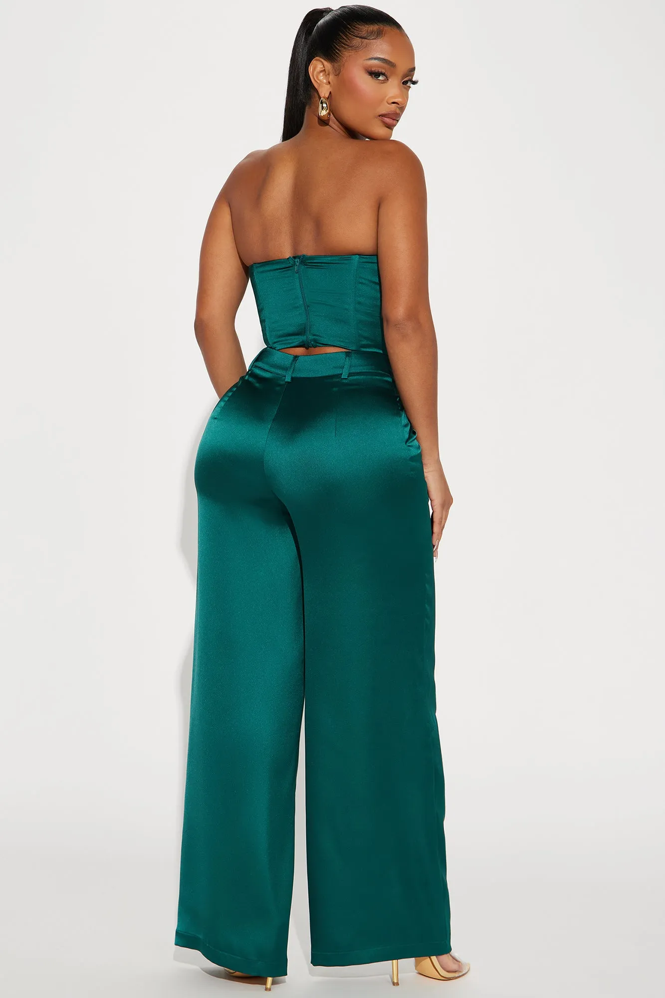 Adriana Satin Pant Set - Hunter