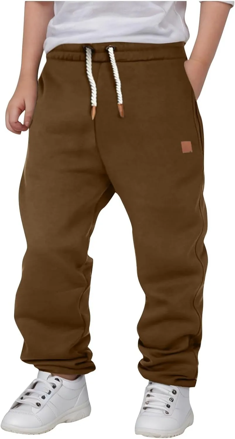 Boys Wide Leg Casual Pants Elastic Waist Solid Color Casual Daily Trousers Loose Casual Pants with Pockets