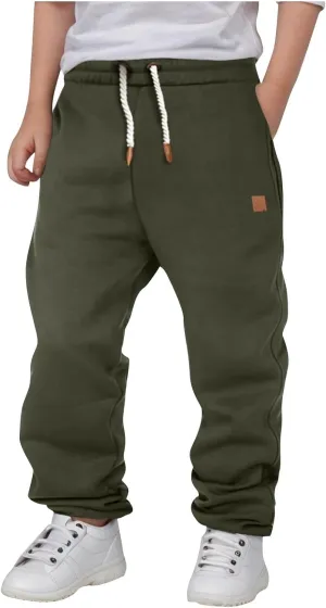Boys Wide Leg Casual Pants Elastic Waist Solid Color Casual Daily Trousers Loose Casual Pants with Pockets