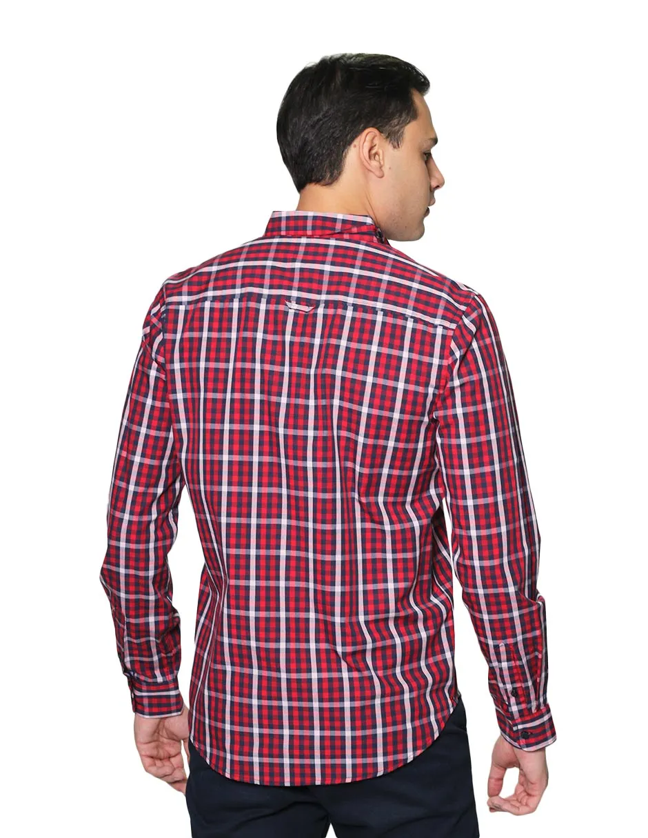 Camisas Hombre Manga Larga Cuadros Regular Fit B31229 Rojo