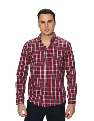 Camisas Hombre Manga Larga Cuadros Regular Fit B31229 Rojo