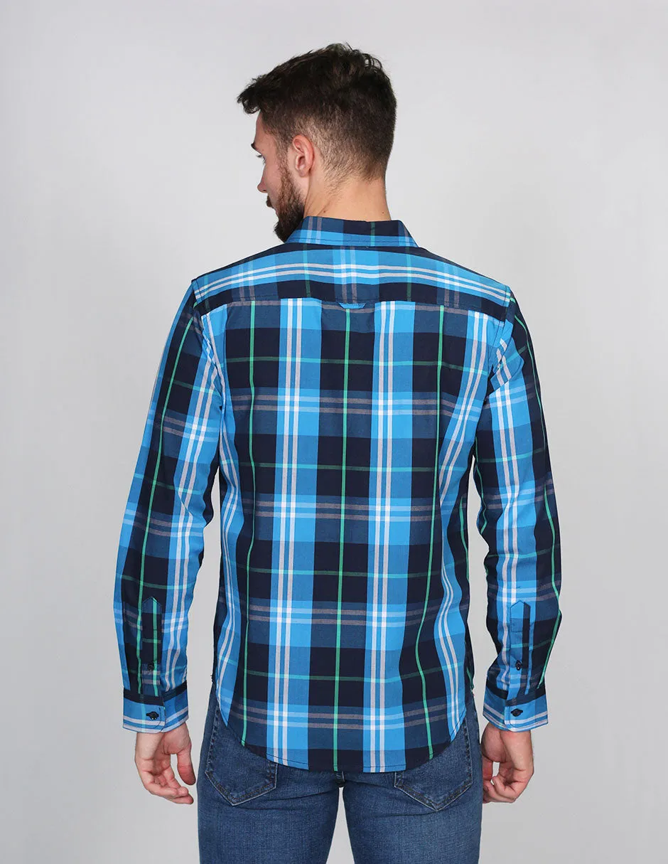 CAMISAS HOMBRE MODA CASUALES MANGA LARGA CUADROS 5 B15112