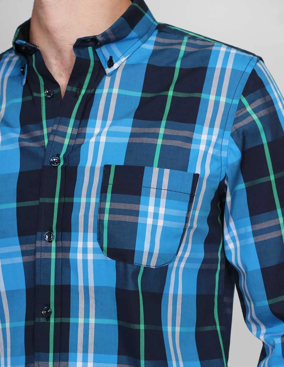 CAMISAS HOMBRE MODA CASUALES MANGA LARGA CUADROS 5 B15112