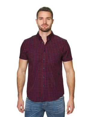 Camisas Para Hombre Manga Corta Cuadros Regular Fit B31266 Rojo