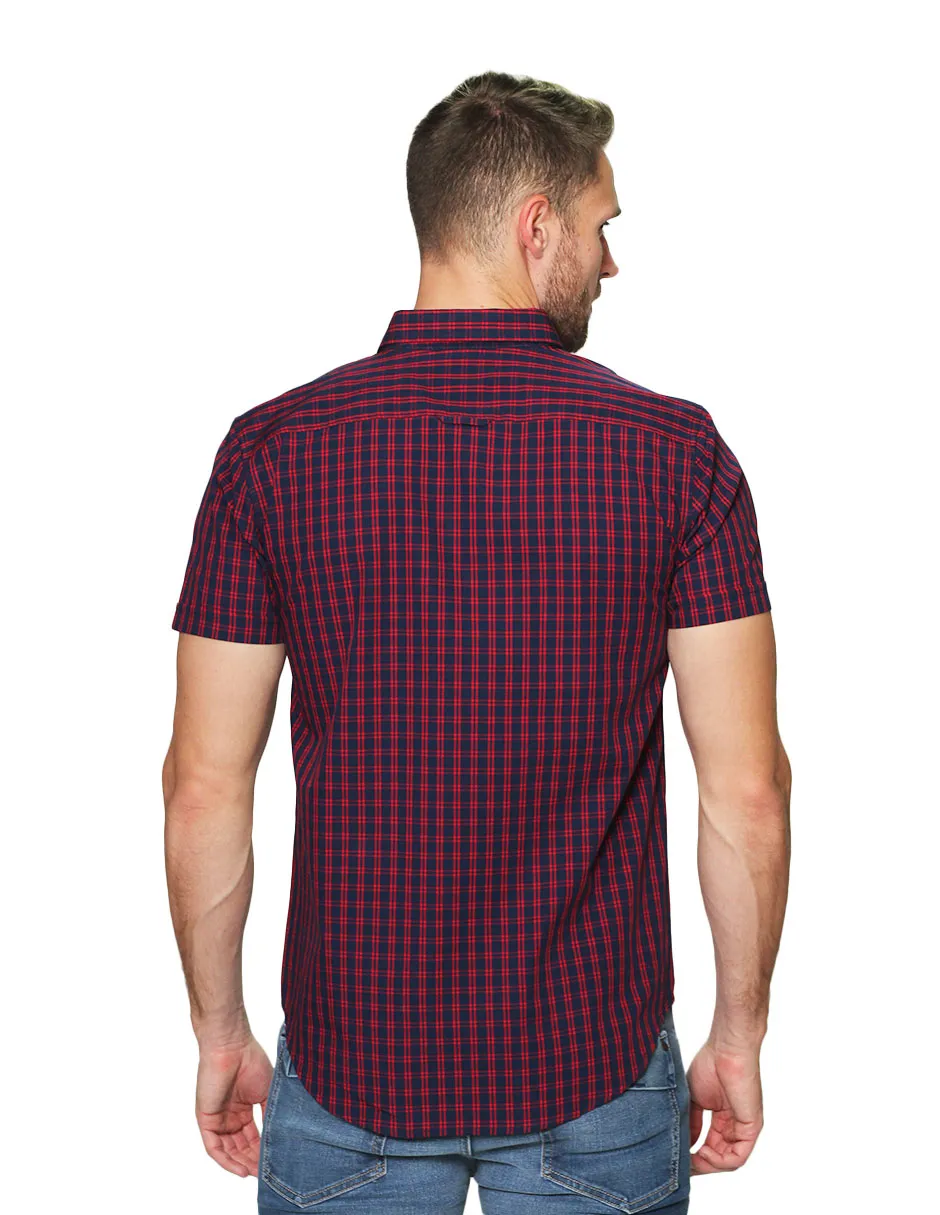 Camisas Para Hombre Manga Corta Cuadros Regular Fit B31266 Rojo