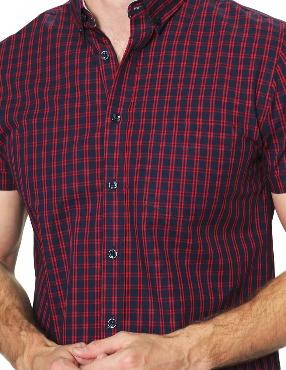 Camisas Para Hombre Manga Corta Cuadros Regular Fit B31266 Rojo