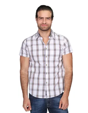 Camisas Para Hombre Manga Corta Cuadros Slim Fit Blanco B21152