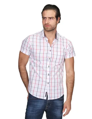 Camisas Para Hombre Manga Corta Cuadros Slim Fit Blanco B21153