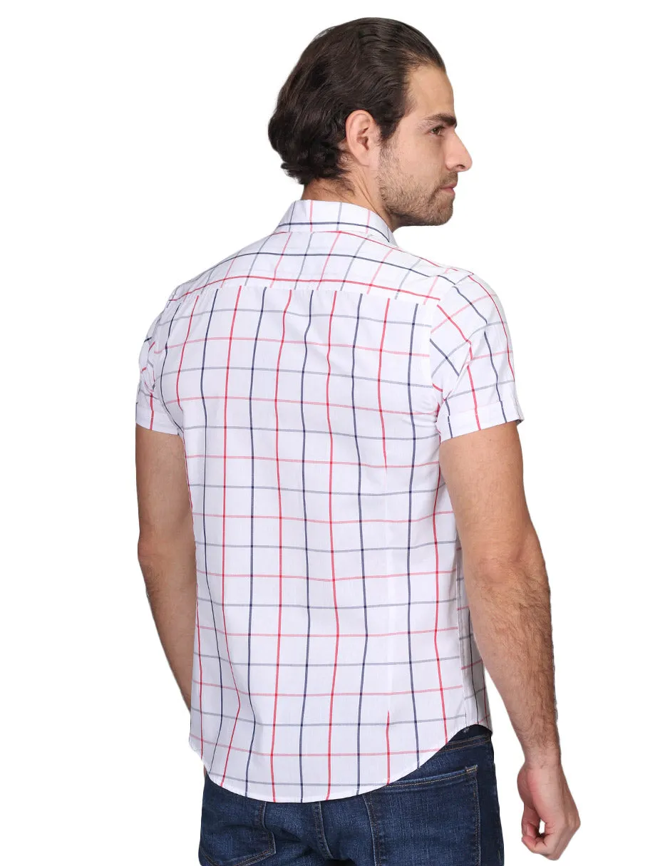 Camisas Para Hombre Manga Corta Cuadros Slim Fit Blanco B21153