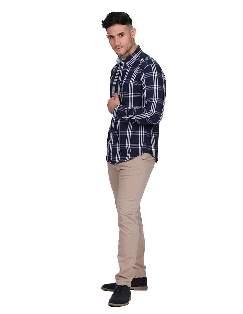 Camisas Para Hombre Manga Larga Cuadros Regular Fit 3 B21206