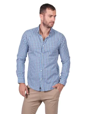 Camisas Para Hombre Manga Larga Cuadros Regular Fit Azul B25201
