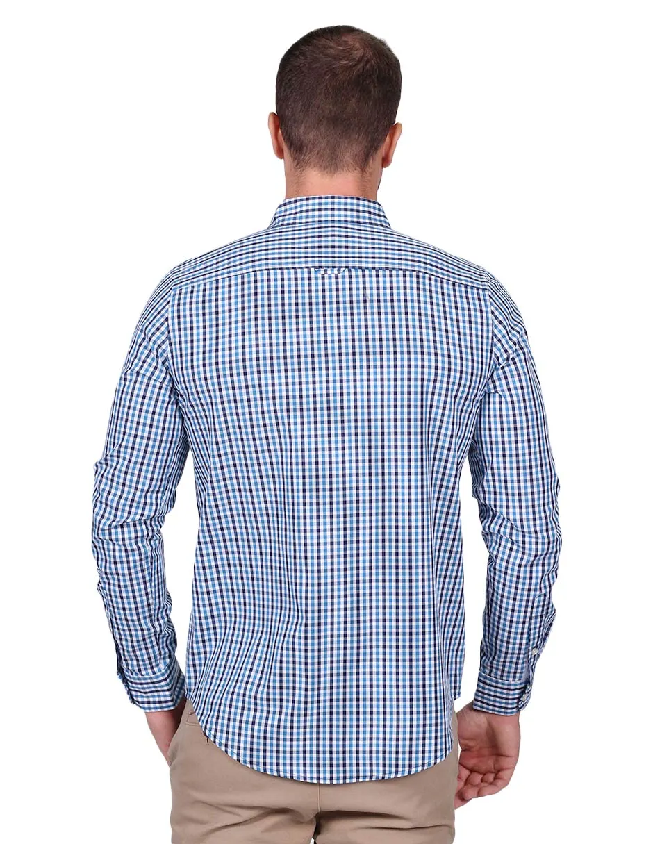 Camisas Para Hombre Manga Larga Cuadros Regular Fit Azul B25201