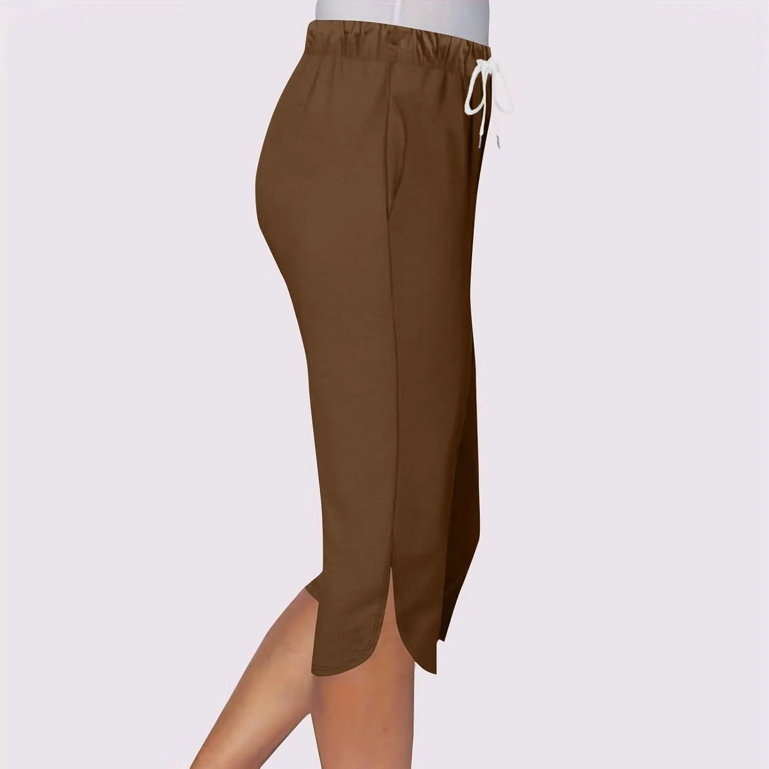 Capri Pants for Women Summer Casual Elastic Waist Drawstring Split Hem Stretchy Yoga Leggings Cparis with Pockets