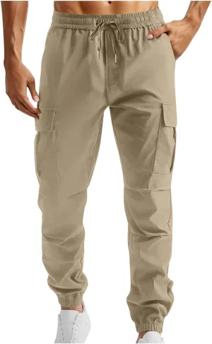 Casual Jogger Pants for Men Breathable Relaxed Fit Chino Outdoor Cargo Pants Athletic Loose Fit Twill Jogging Sweatpants