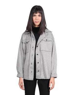 Chaquetas Para Mujer Oversize Estampado de Cuadros Con Bolsas Gris Q13112