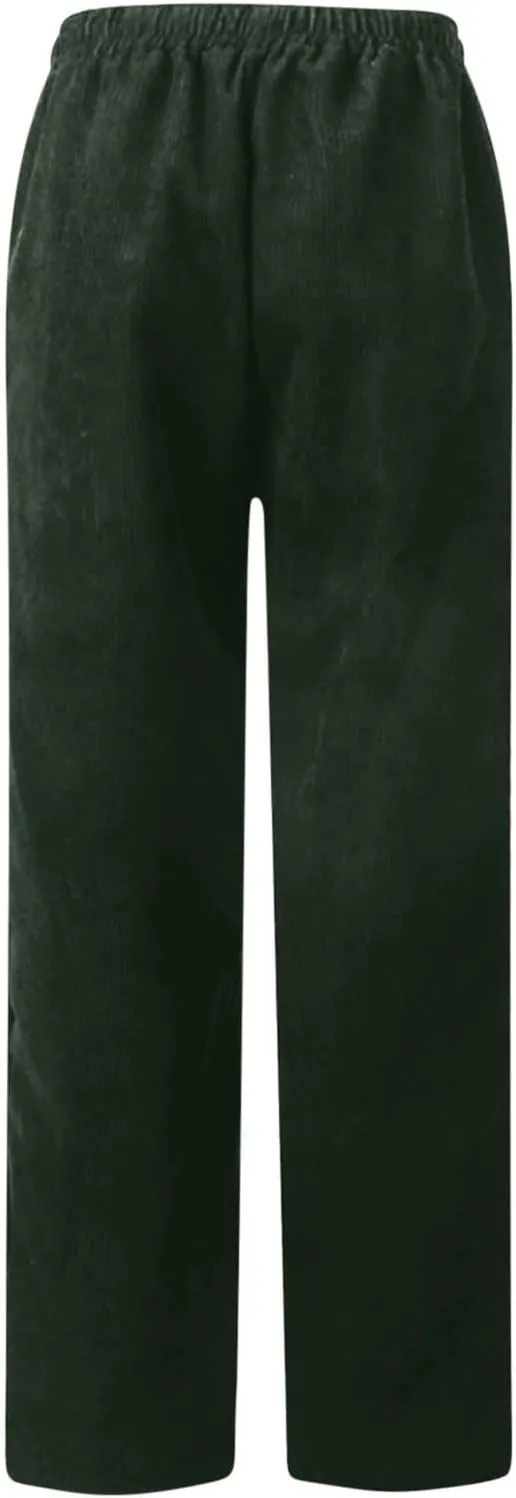 Corduroy Pants for Women Fall Winter Full Length Pant High Waist Straight Leg Pants Casual Drawstring Elastic Trouser