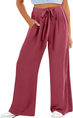 Girls Wide Leg Palazzo Pants Loose Lounges Summer High Waist Flowy Casual Trousers Beach Travel Vacation