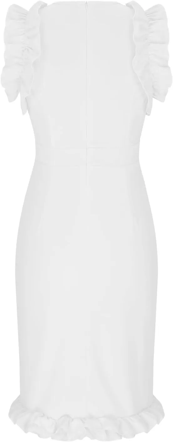 HGps8w Womens Plus Size Office Dress Long Elegant Ruffle Sleeveless Wedding Guest Dresses Formal Party Pencil Midi Dress