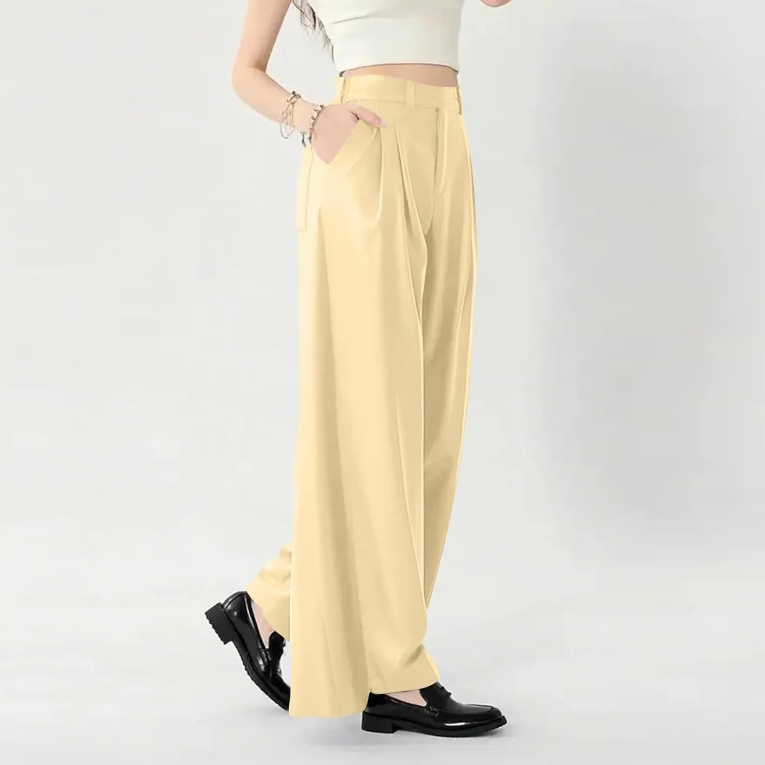 High Waisted Work Dress Pants Business Casual Outfits for Women Tees 2025 Office Flowy Trousers with Pockets