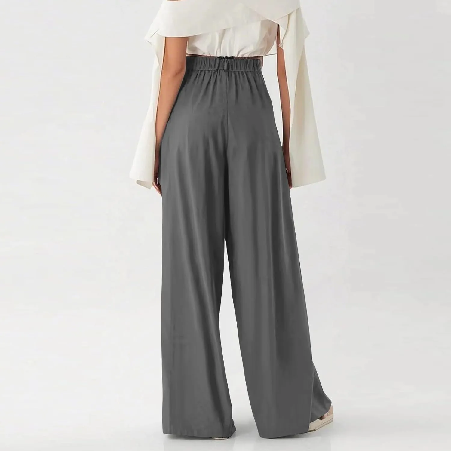 High Waisted Work Dress Pants Business Casual Outfits for Women Tees 2025 Office Flowy Trousers with Pockets