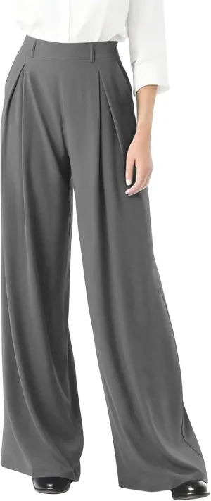 High Waisted Work Dress Pants Business Casual Outfits for Women Tees 2025 Office Flowy Trousers with Pockets