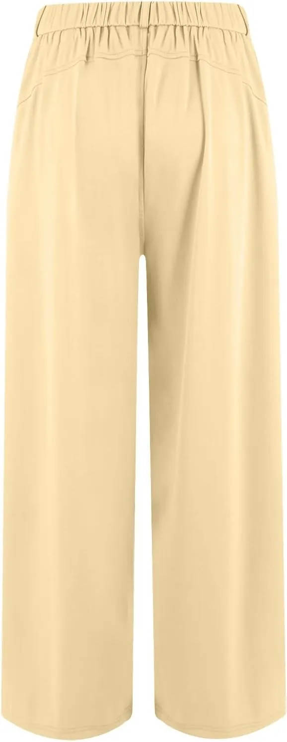 High Waisted Work Dress Pants Business Casual Outfits for Women Tees 2025 Office Flowy Trousers with Pockets