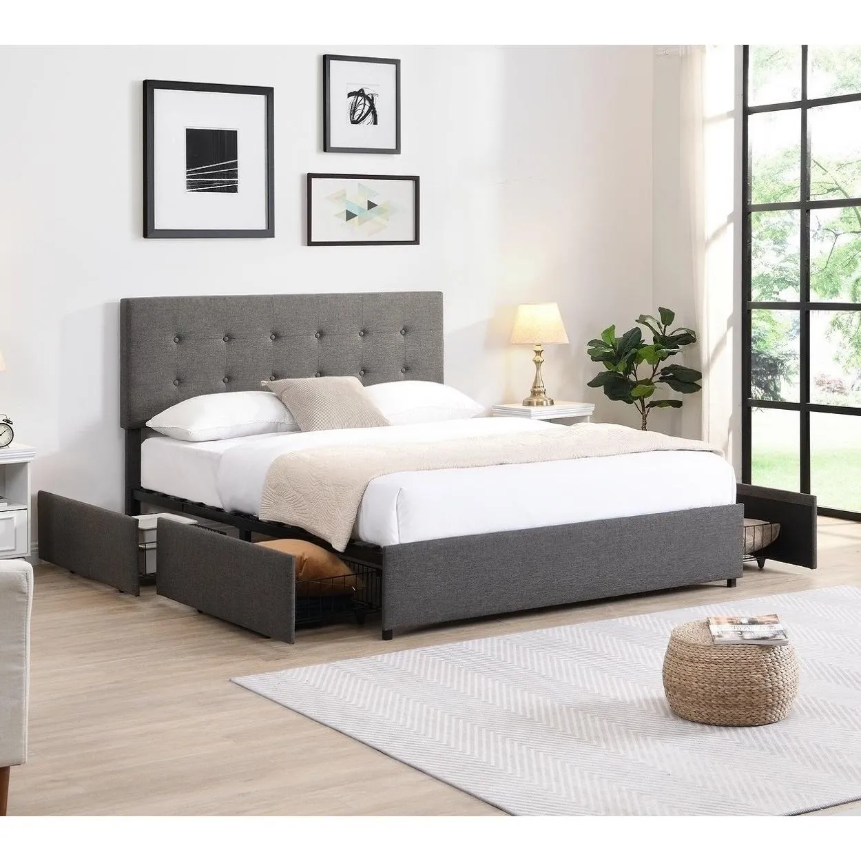 IFDC Grand lit plateforme rembourré avec rangement IF 5693 - 60