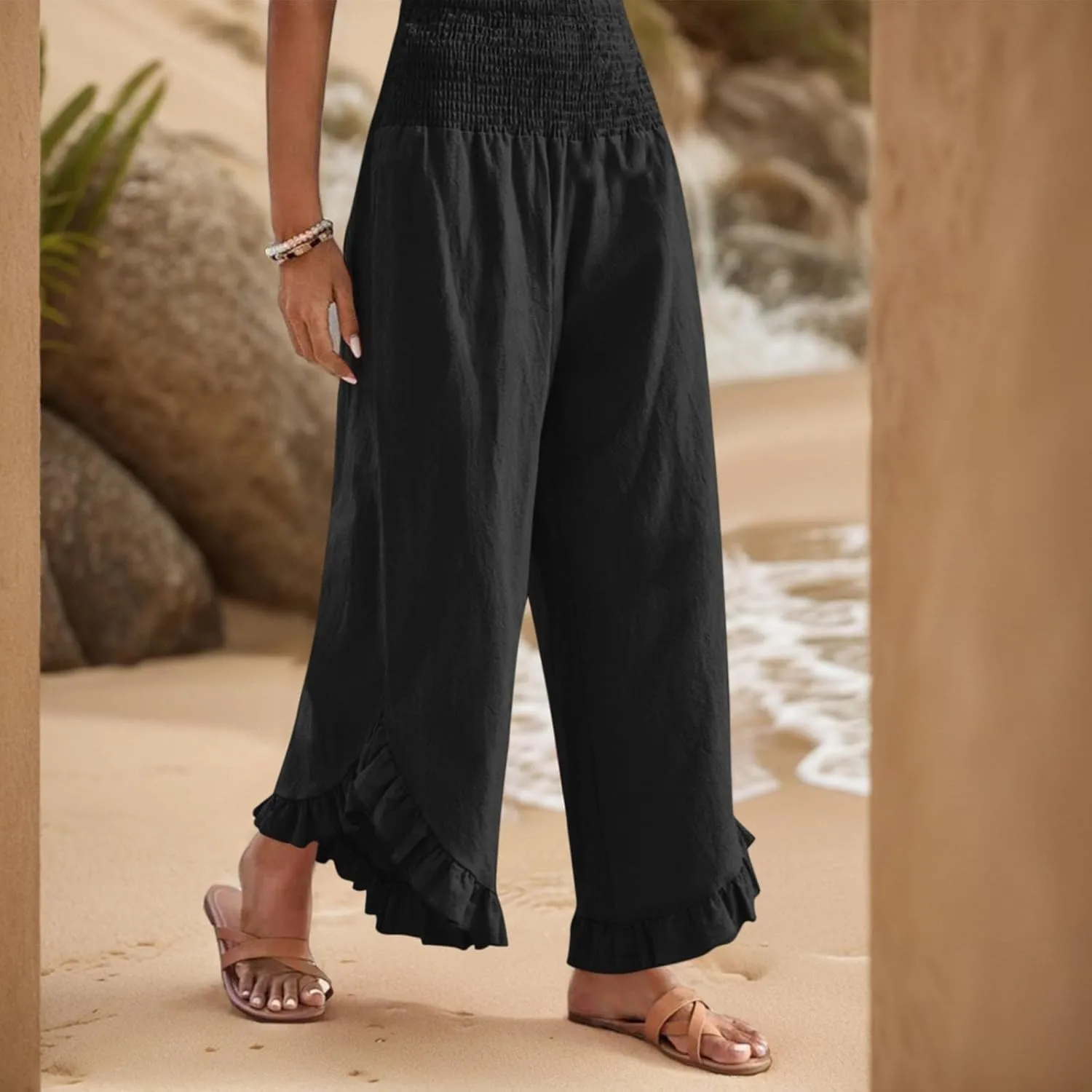 Linen Pants Women Summer Boho Wide Leg High Waist Lounge Palazzo Pant 2025 Casual Beach Vacation Outfits