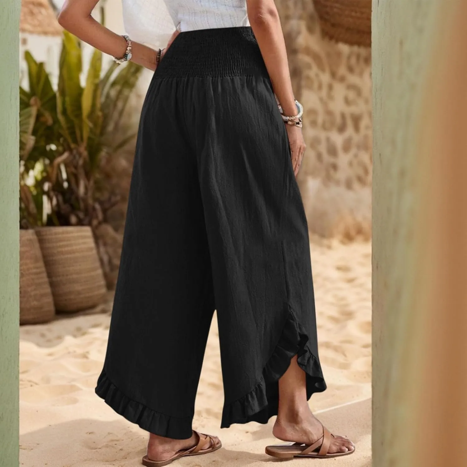 Linen Pants Women Summer Boho Wide Leg High Waist Lounge Palazzo Pant 2025 Casual Beach Vacation Outfits