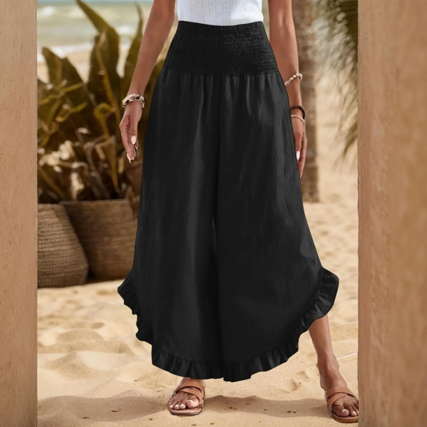 Linen Pants Women Summer Boho Wide Leg High Waist Lounge Palazzo Pant 2025 Casual Beach Vacation Outfits