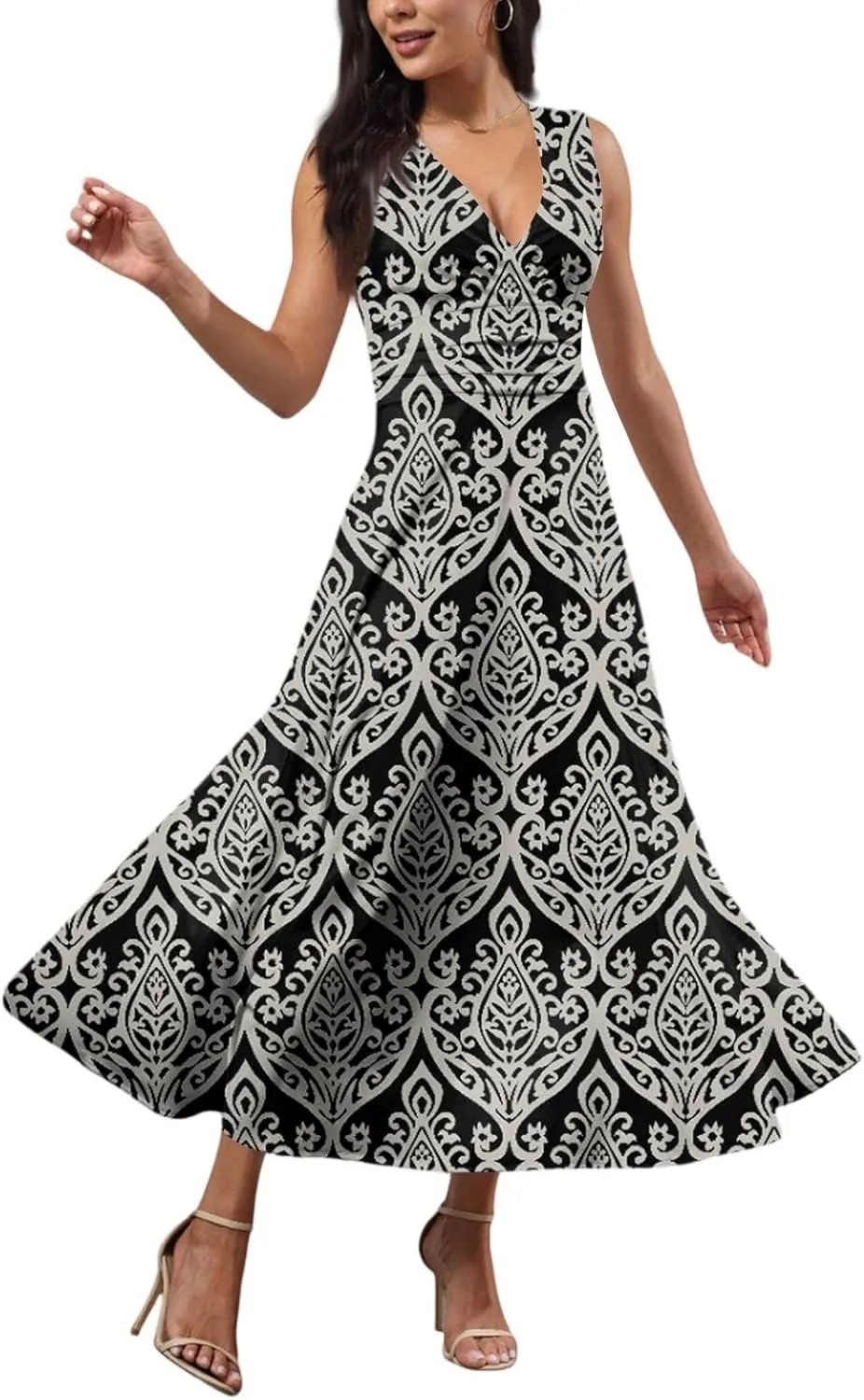 Maxi Dresses for Women 2025 Casual Trendy Summer A Line Flowy Dress Floral V Neck Sleeveless Formal Sundresses