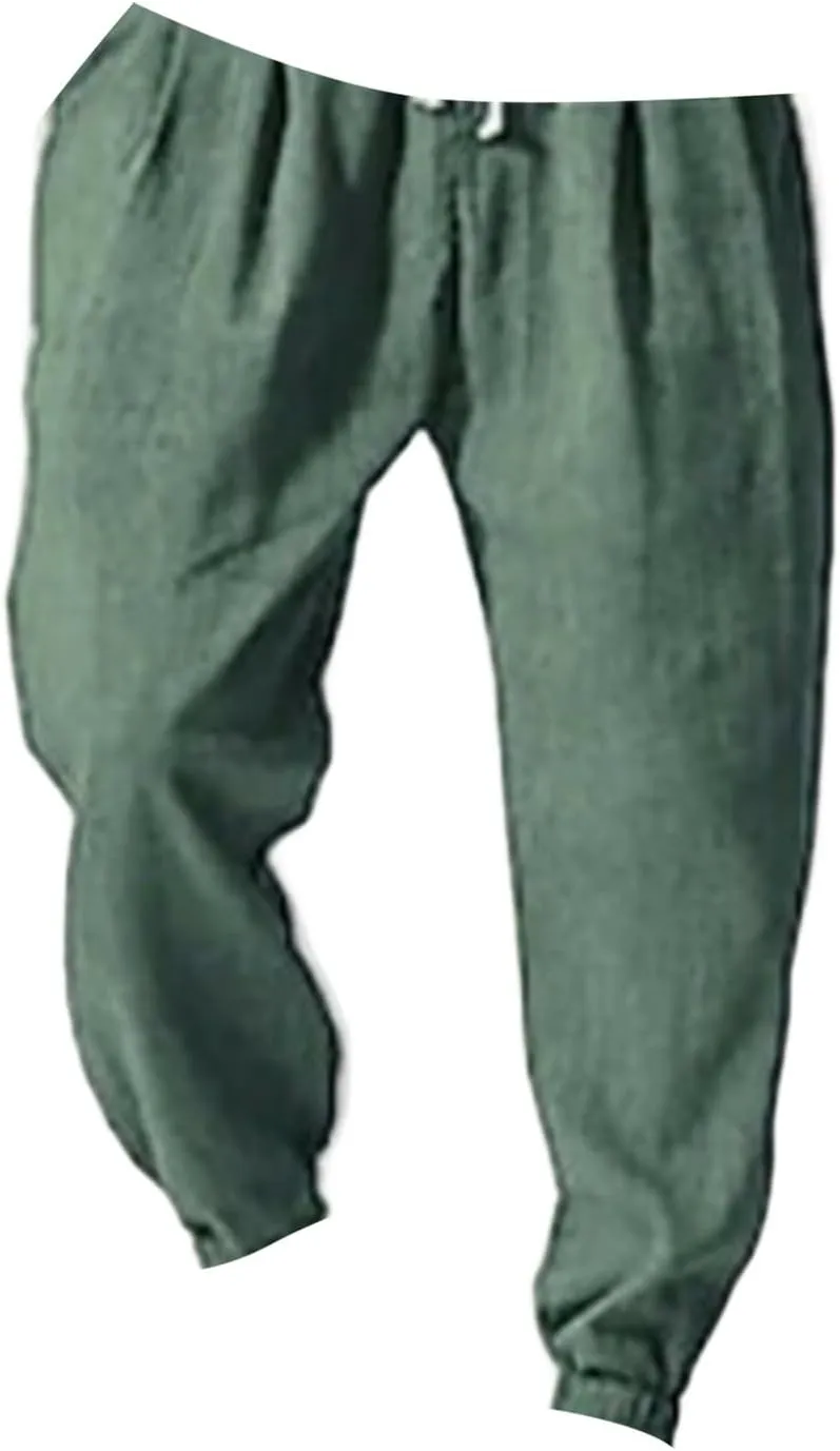 Mens Casual Pants 2025 Comfy Summer Cotton Straight-Leg Pant Basic Comfort Outdoor Big and Tall Solid Color Outfits