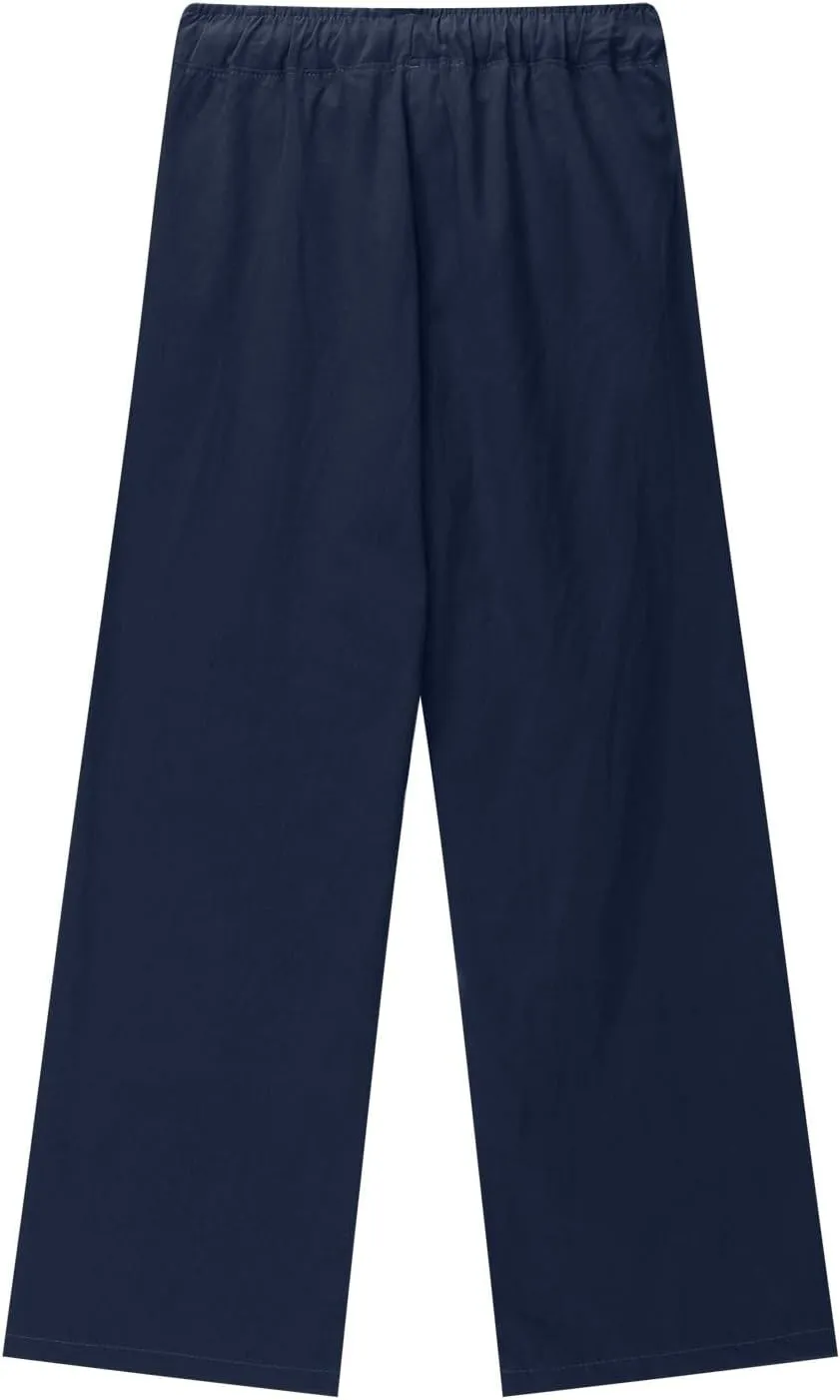 Moonker Girls Linen Straight Wide Leg Pants Solid Color High Elastic Waist Trousers with Pockets Baggy Summer 8