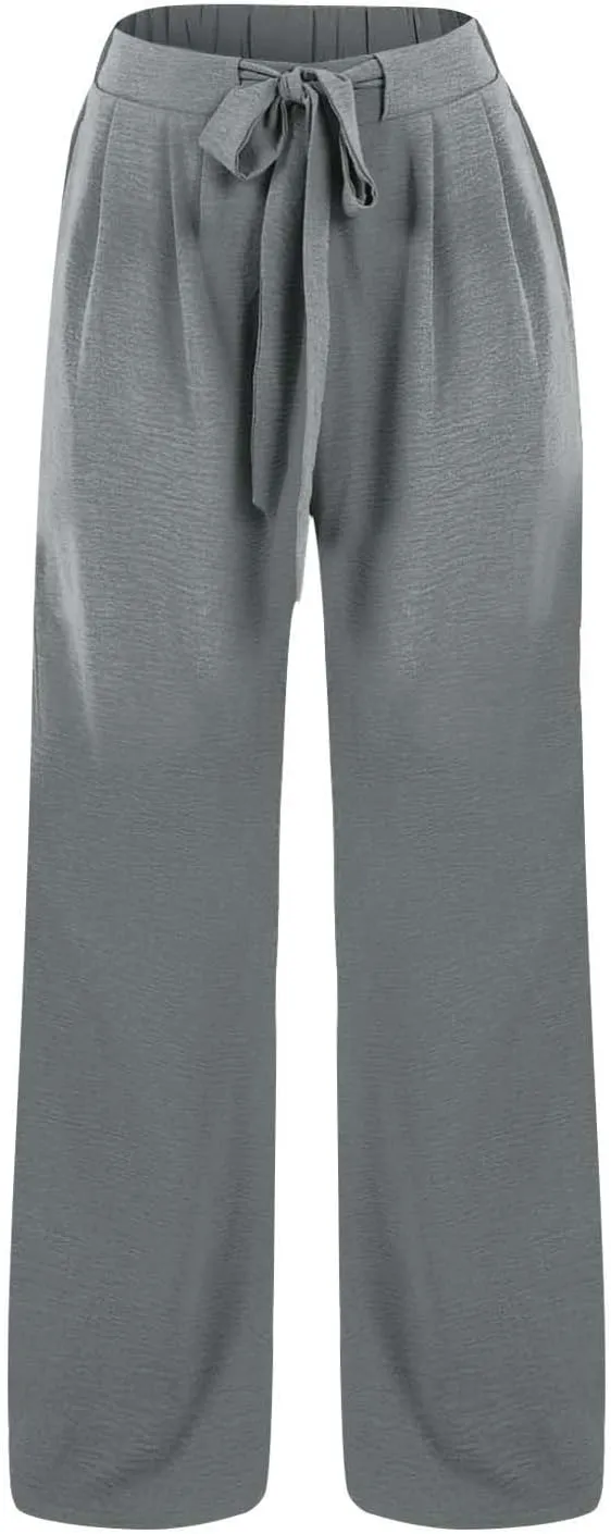 Moonker Linen Cotton Pants for Girls Baggy Elastic High Waisted Wide Leg Flowy Casual Trousers Loose Pants for