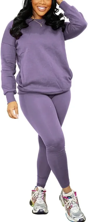 Nimsruc 2 Piece Outfits For Women Sweatsuits Sets Casual Long Sleeve Pullover Jogger Sweat Pants Set With Pocket