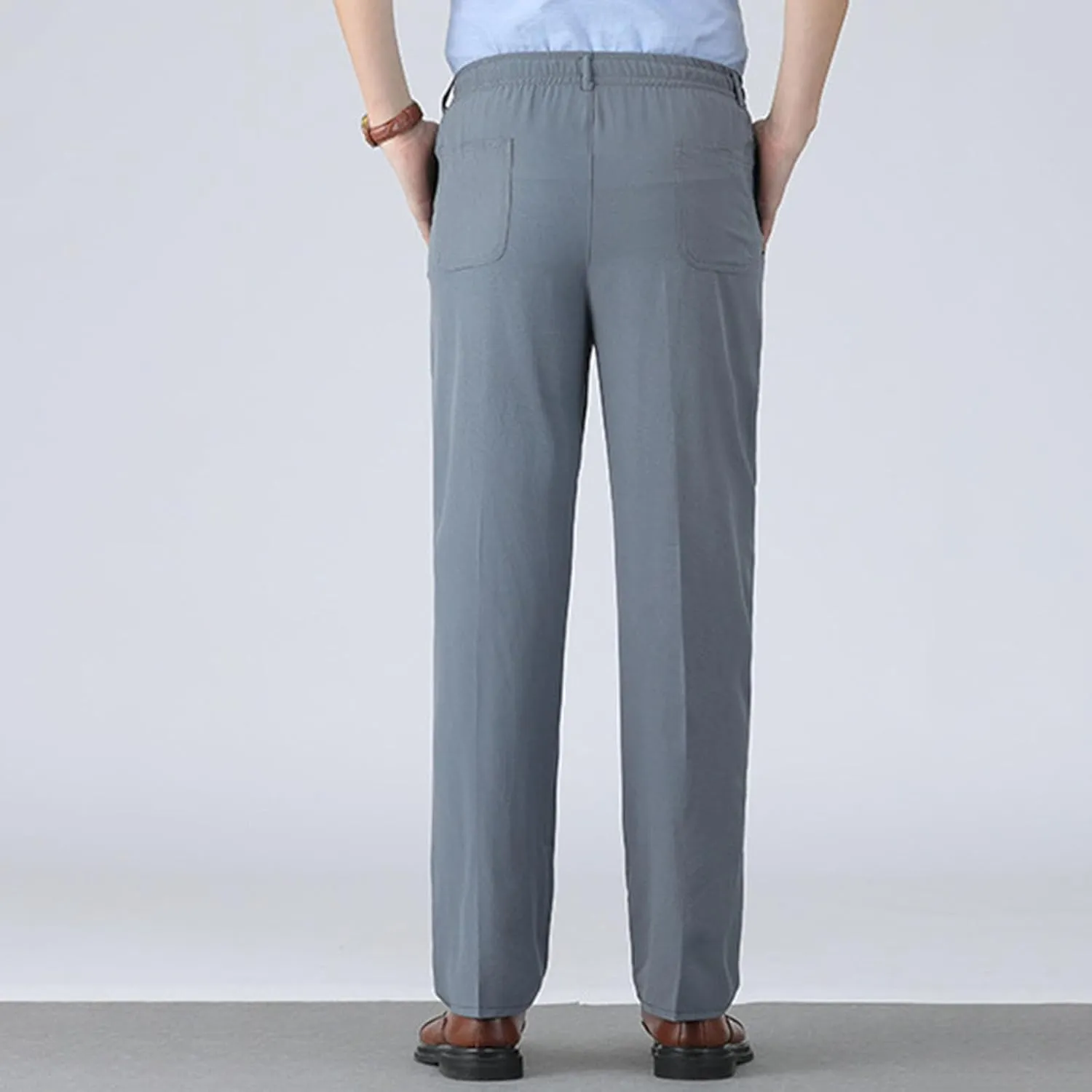 Pants for Men Casual Stylish Elastic Waist Relax Fit Straight Leg Dress Pant Comfy Lightweight Business Work Trousers