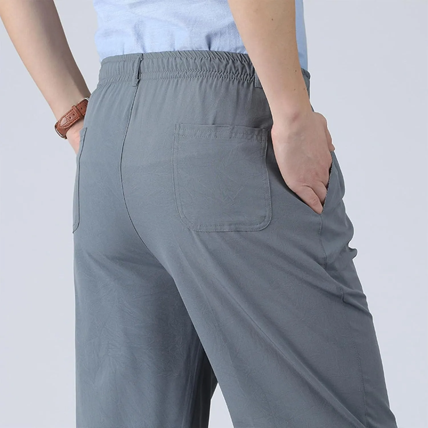 Pants for Men Casual Stylish Elastic Waist Relax Fit Straight Leg Dress Pant Comfy Lightweight Business Work Trousers