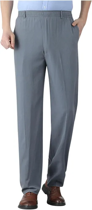 Pants for Men Casual Stylish Elastic Waist Relax Fit Straight Leg Dress Pant Comfy Lightweight Business Work Trousers