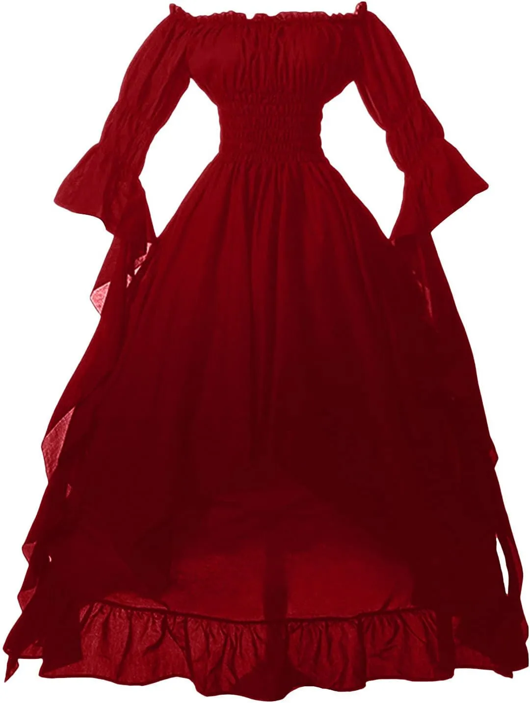 PBNBP Womens Floor Length Puff Sleeve Medieval Gowns High Low Off Shoulder Gypsy Dress Victorian Halloween Cosplay Costume