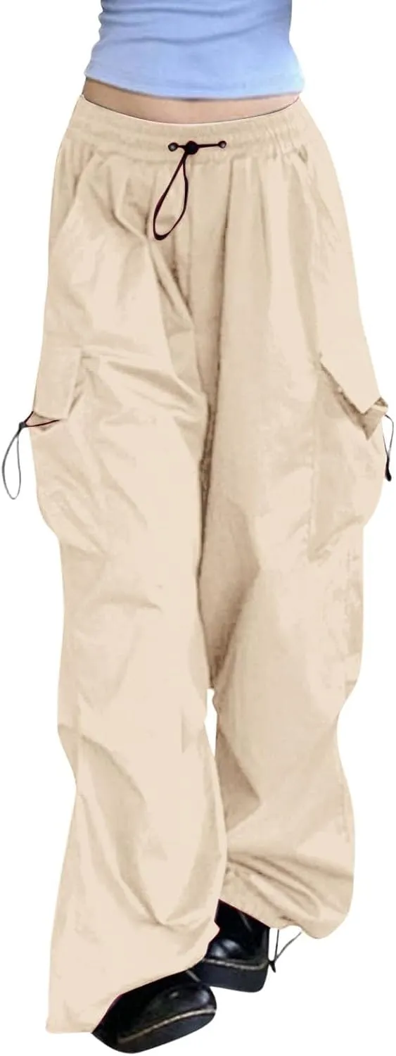 Plus Size Cargo Pants Women Lightweight High Waisted Parachute Pants Trendy Y2K Cargo Sweatpants Joggers