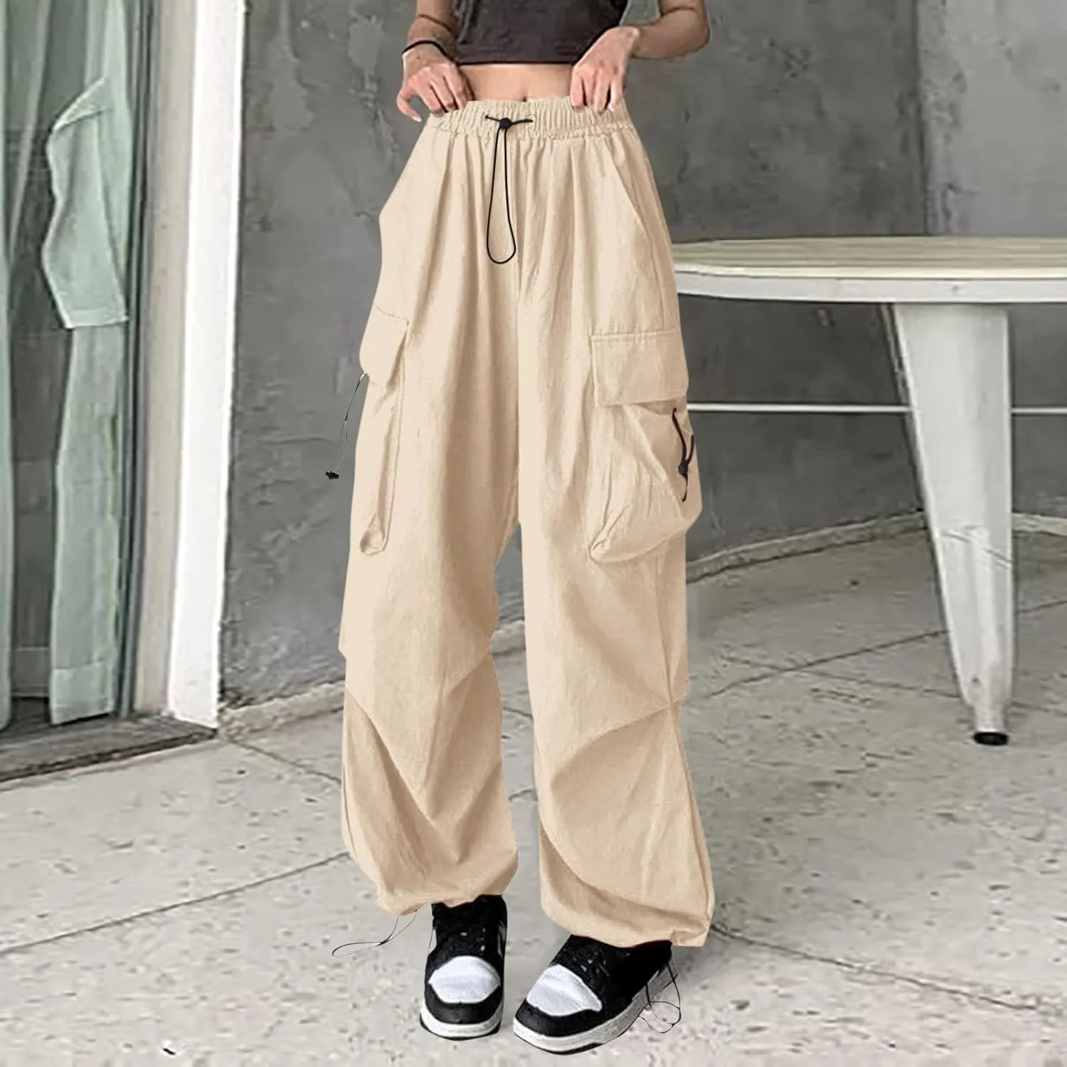 Plus Size Cargo Pants Women Lightweight High Waisted Parachute Pants Trendy Y2K Cargo Sweatpants Joggers