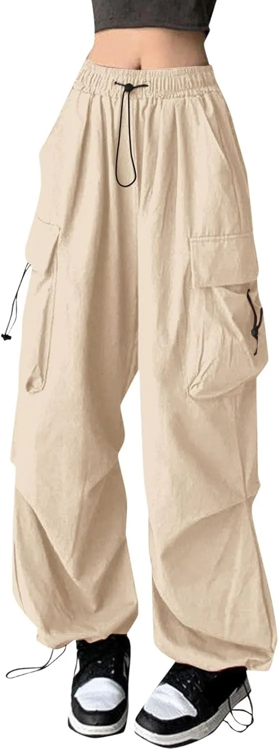 Plus Size Cargo Pants Women Lightweight High Waisted Parachute Pants Trendy Y2K Cargo Sweatpants Joggers