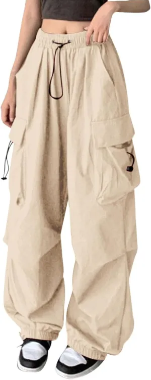 Plus Size Cargo Pants Women Lightweight High Waisted Parachute Pants Trendy Y2K Cargo Sweatpants Joggers