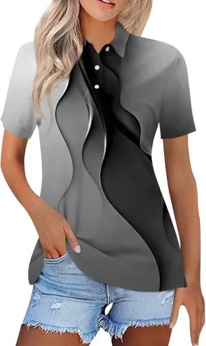 Polo Shirts for Women Short Sleeve Collared Work Tshirts Business Casual Button Down Blouses Summer Trendy Tops 2025
