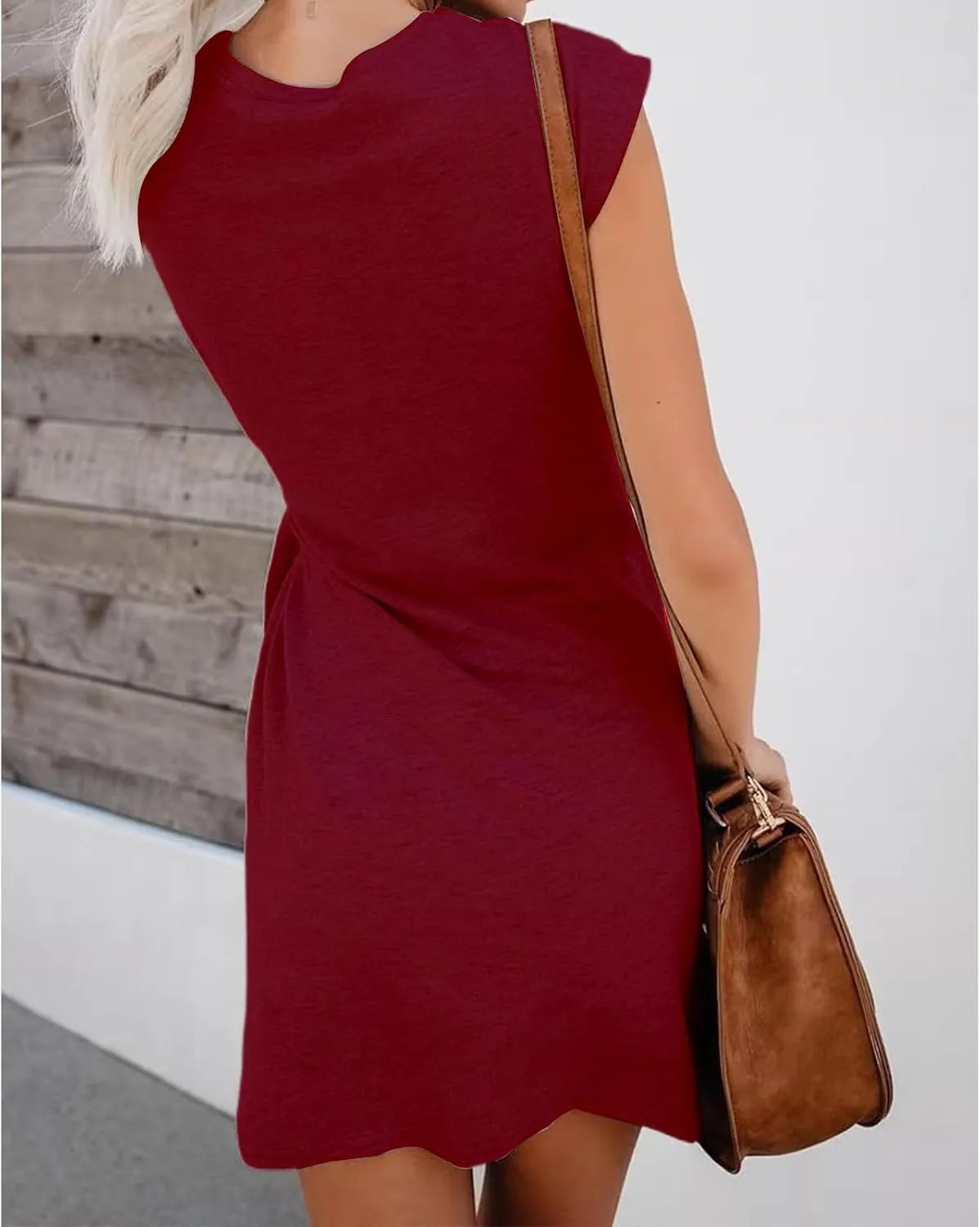 Ruched Tie Waist Summer Dress Crewneck Cap Sleeve Mini Dresses Casual Tshirt Bodycon Dress Loose Day Dress