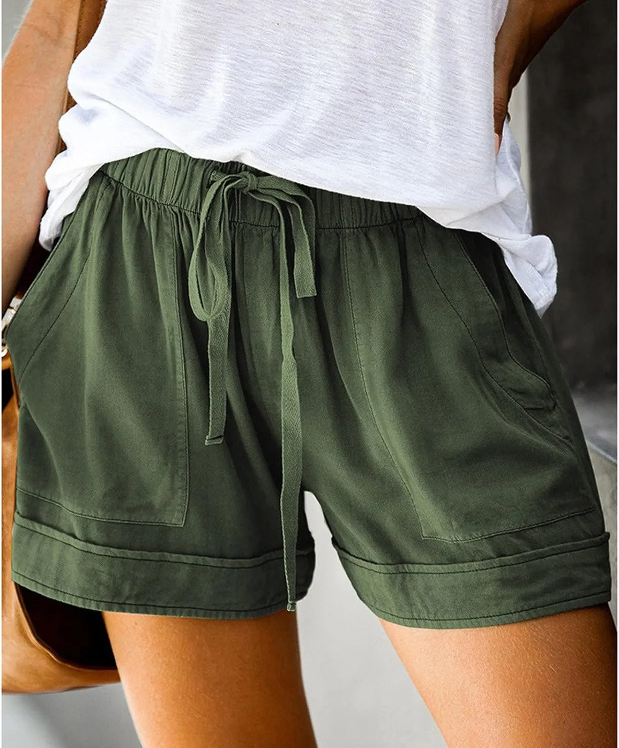 SHAOBGE Plus Size Linen Pants for Women Splice Comfy Waist Pants Shorts Loose Elastic Pocketed Trendy Pants for