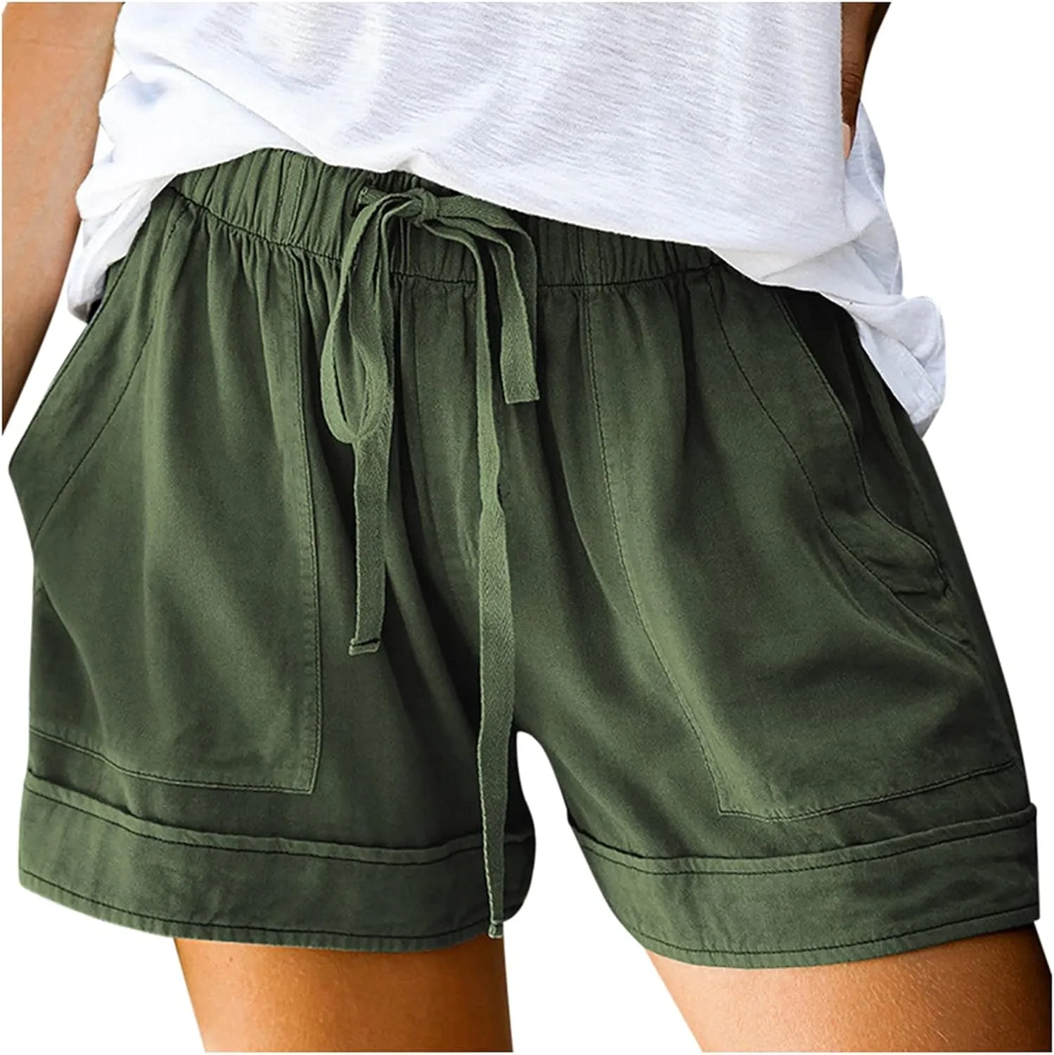 SHAOBGE Plus Size Linen Pants for Women Splice Comfy Waist Pants Shorts Loose Elastic Pocketed Trendy Pants for