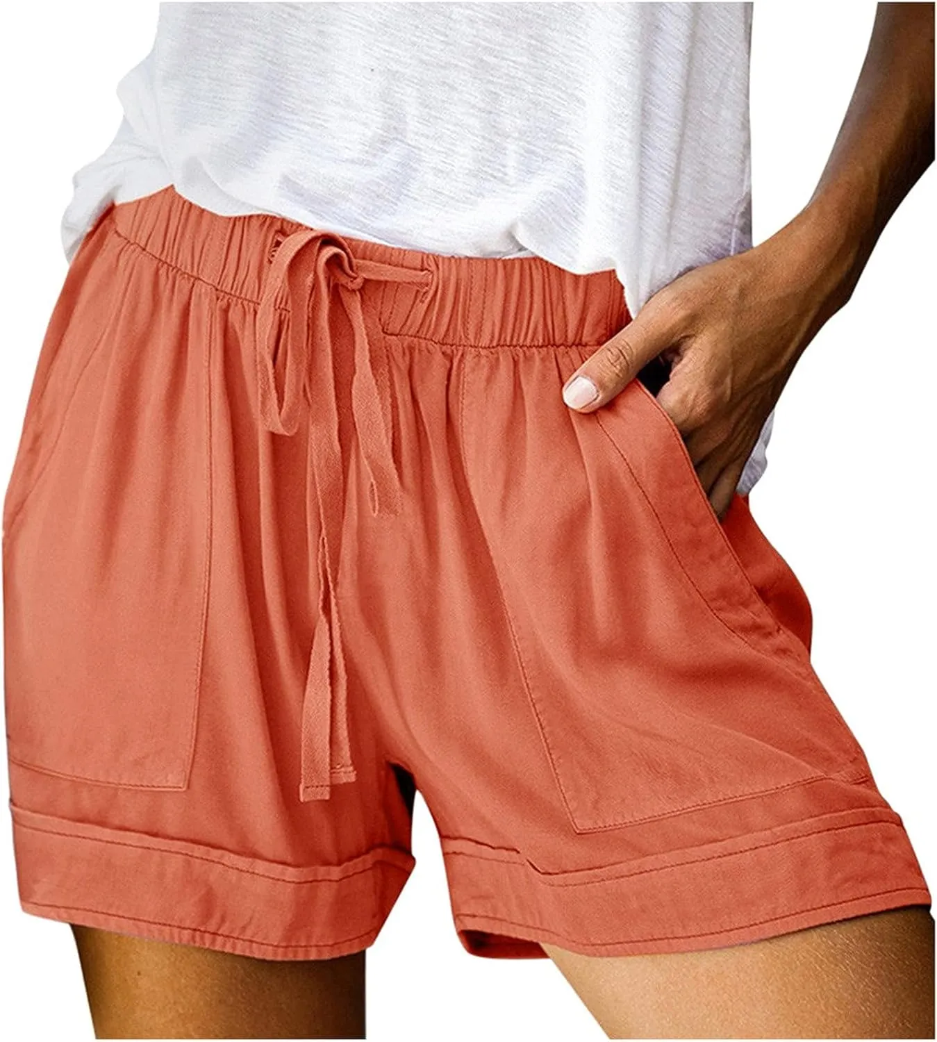SHAOBGE Plus Size Linen Pants for Women Splice Comfy Waist Pants Shorts Loose Elastic Pocketed Trendy Pants for