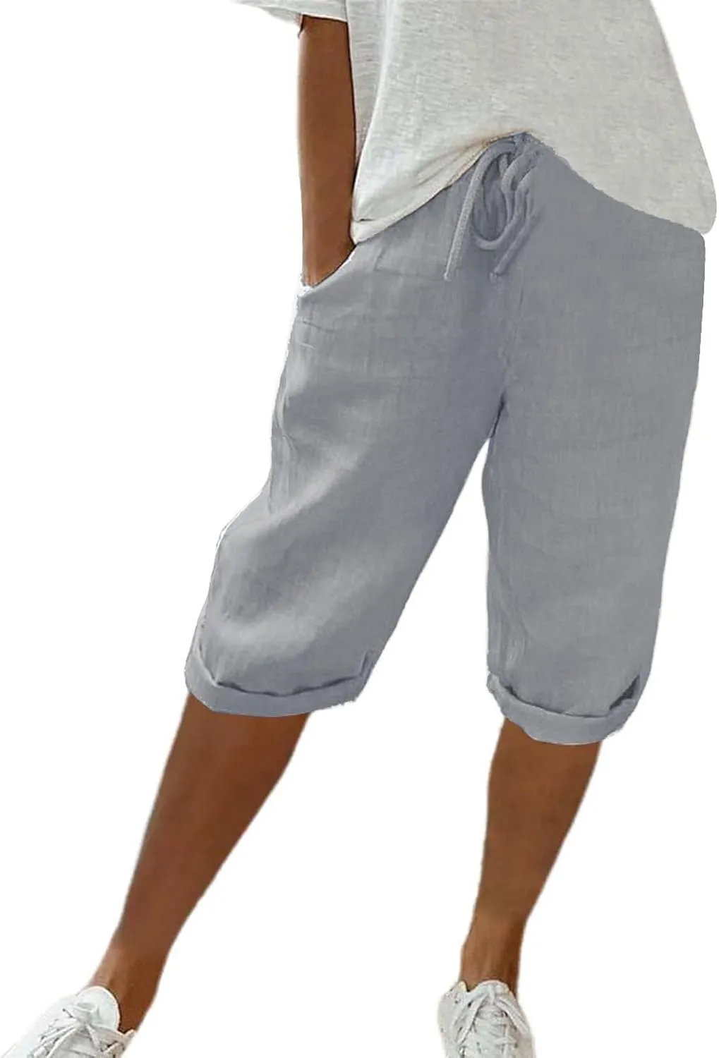 SHAOBGE Summer Pants for Women 2024 Women's Knee Length Short Pants Ladies Loose Drawstring Casual Trendy Pants