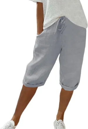 SHAOBGE Summer Pants for Women 2024 Women's Knee Length Short Pants Ladies Loose Drawstring Casual Trendy Pants
